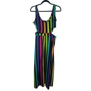 Love Sleeveless Rainbow Striped Maxi Dress with Cut-outs Size Large AS IS